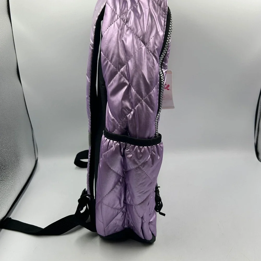 Justice Backpack Purple Girls Metallic Quilted Puffer NWT 13 W x 17 T x 3 D in